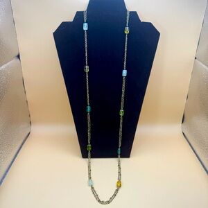 Vintage Monet 36” Gold Tone Necklace Multi Color Glass Beads Chain